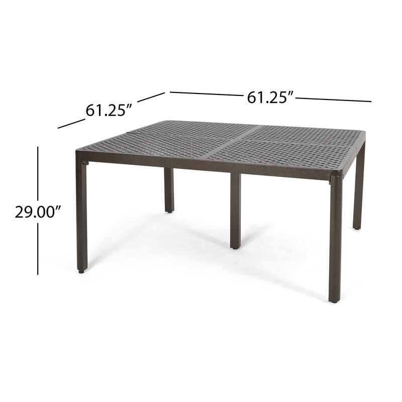 Riley Outdoor Dining Table, Glossy Black Metal Lattice, Square 61 Inch - Benzara