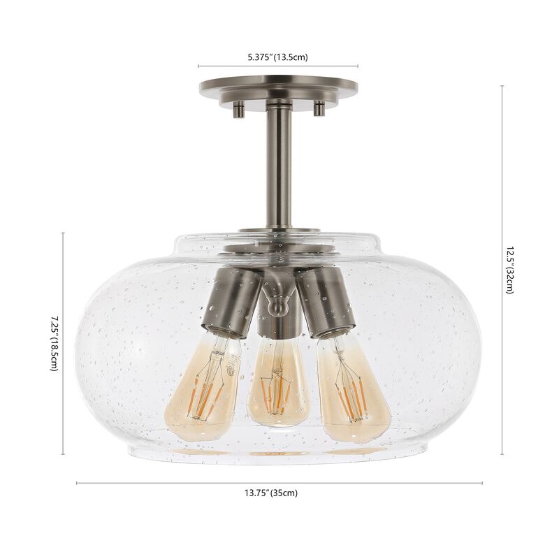 Lina 3-Light Modern Industrial Iron/Seeded Glass LED Semi Flush Mount
