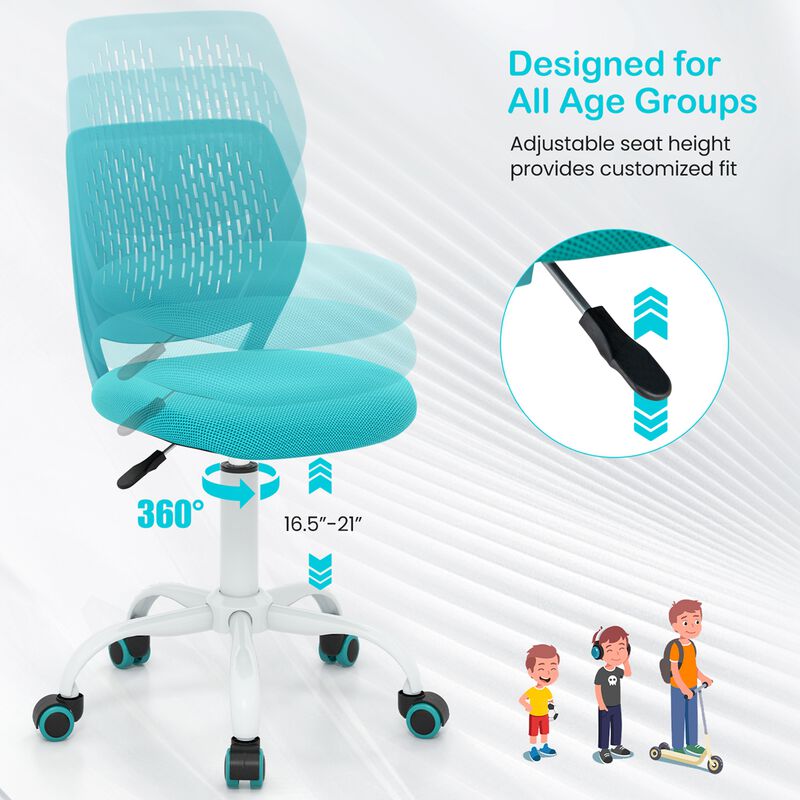 Costway Office Task Desk Armless Chair Adjustable Mid Back Swivel Study Chair