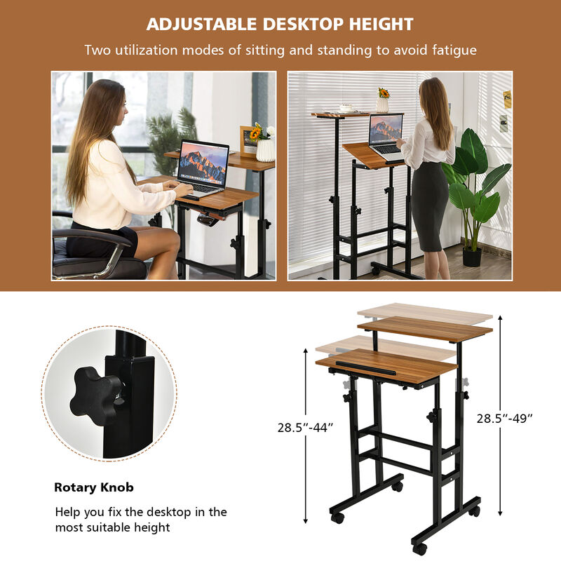 Costway Mobile Standing Desk Rolling Adjustable Laptop Cart Home Office Black