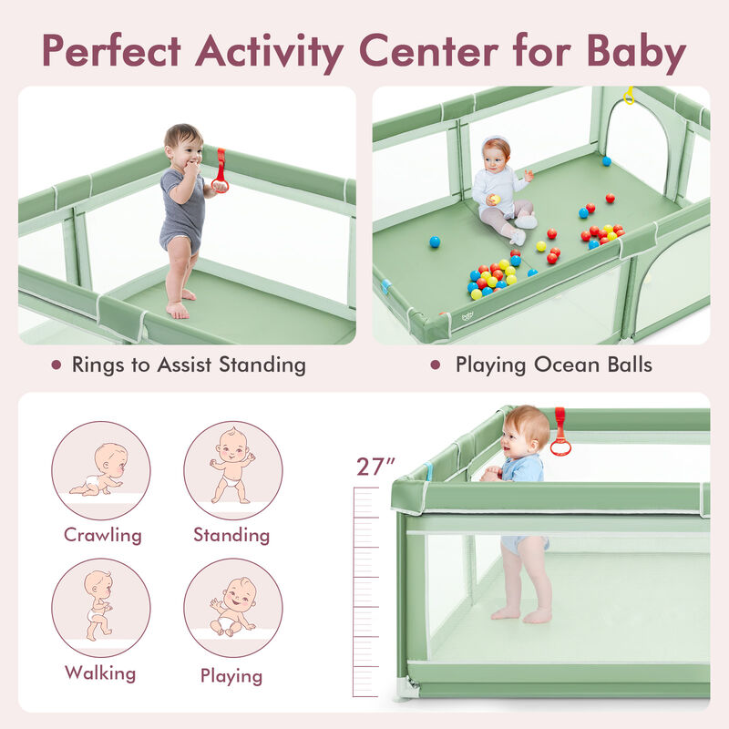 81 x 58 Inch Portable Baby Playpen with Ocean Balls and Handlebars