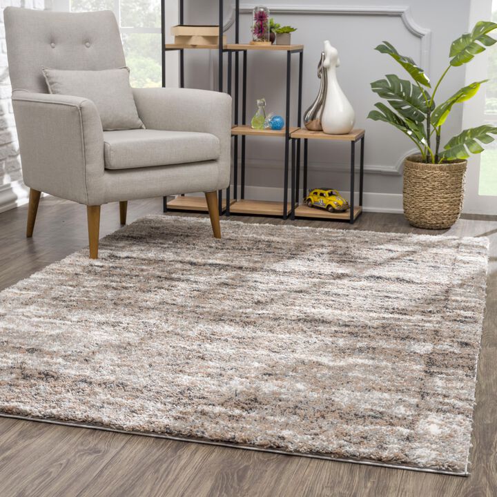 Retro Contemporary Scandinavian Shag Beige Brown Indoor Area Rug