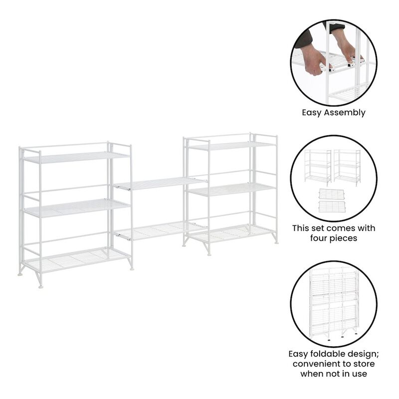 Convenience Concepts Xtra Storage 3 Tier Wide Folding Metal Shelves with Set of 2 Extension Shelves