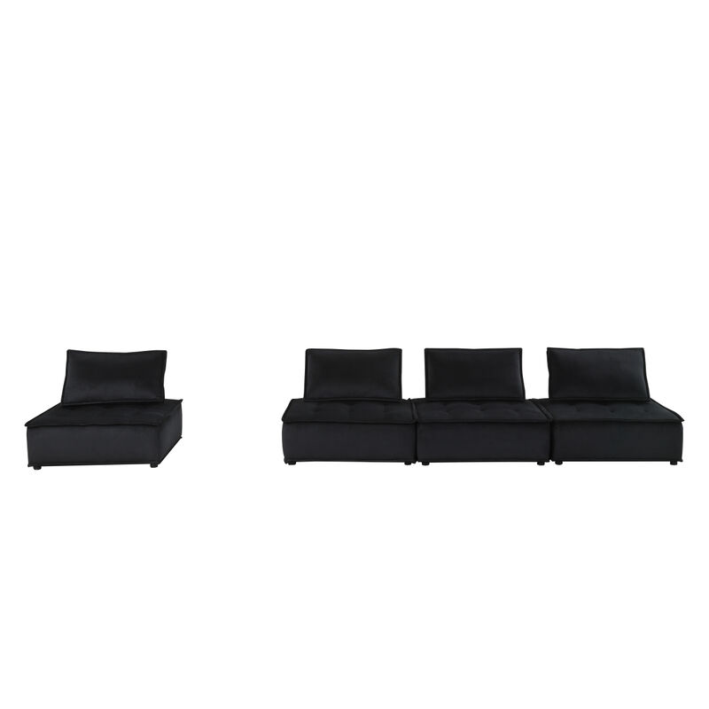Anna Black Velvet 4 Piece Modular Sofa