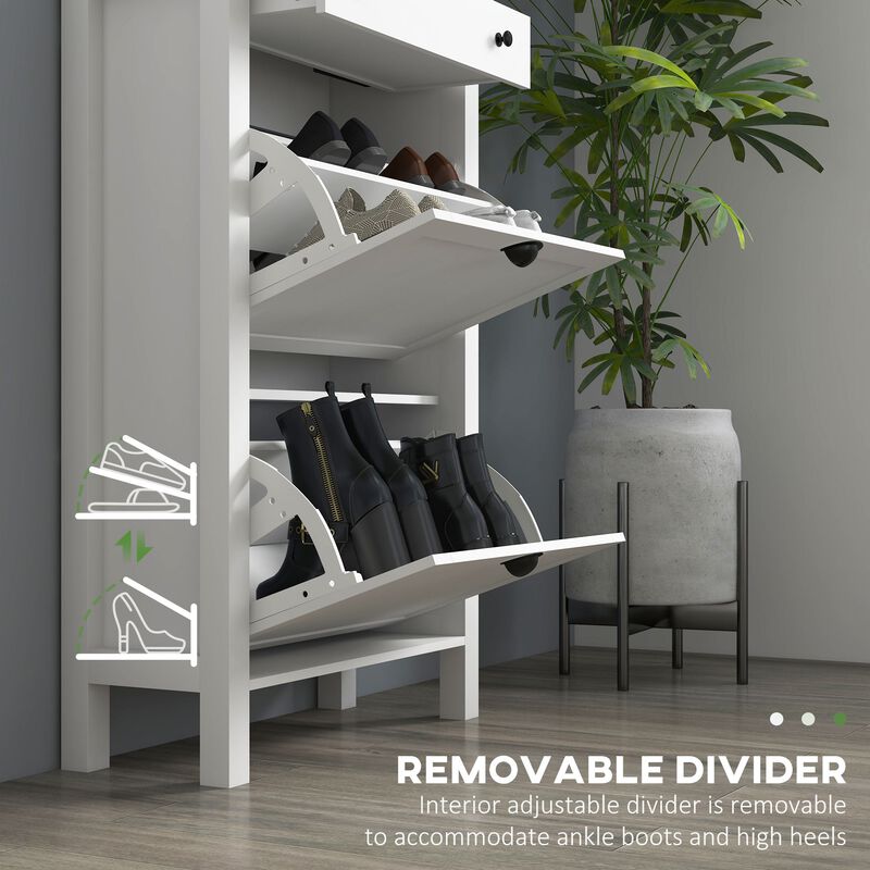 White Shoe Cabinet: 8-Pair Capacity, Freestanding, for Entryway