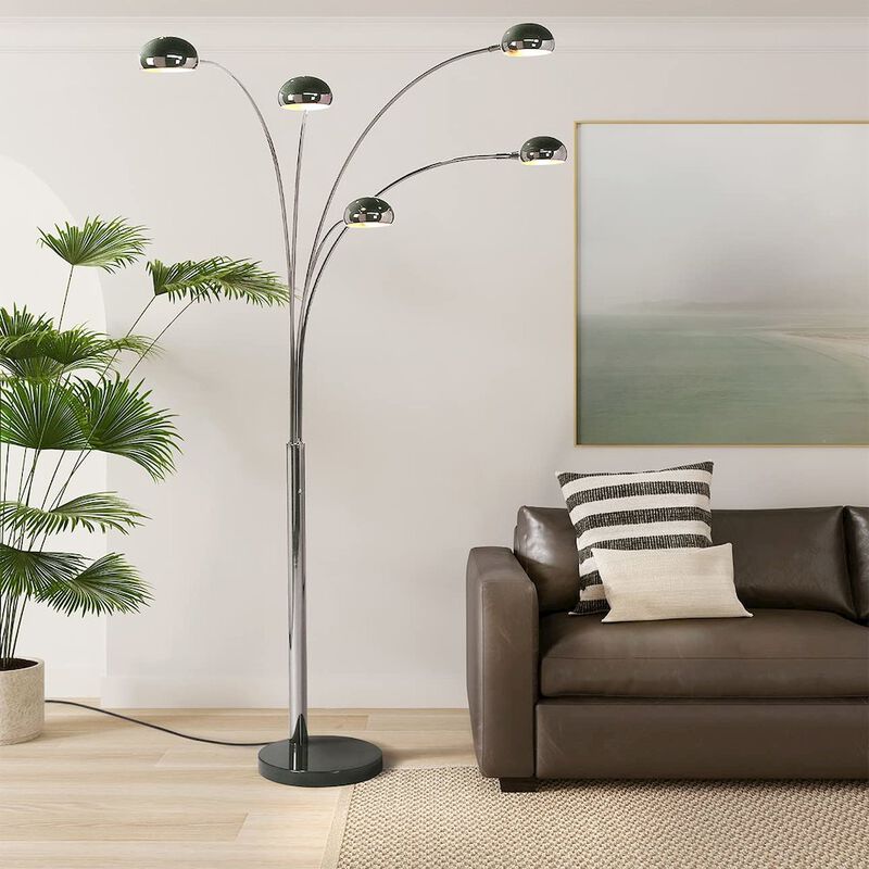 NOVA OF CALIFORNIA Mushroom 5 Light Arc Floor Lamp - Black Nickel, Dimmer switch, Marble base