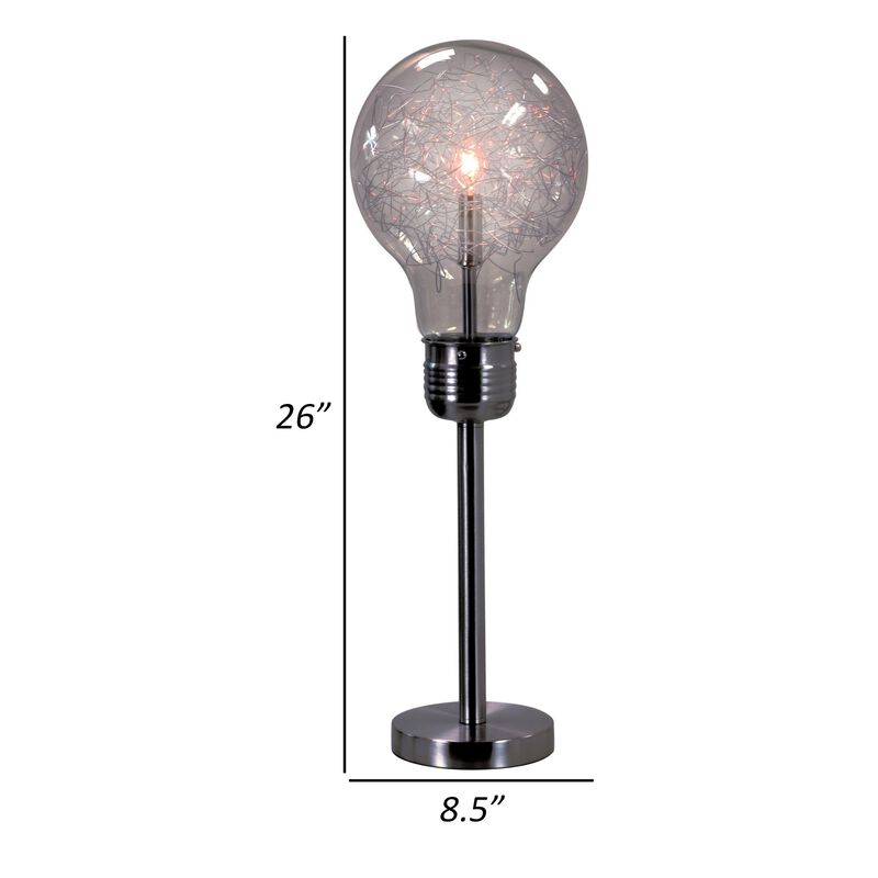 Febe 26 Inch Table Lamp, Large Bulb Shade, Glass, Metal, Black Nickel-Benzara