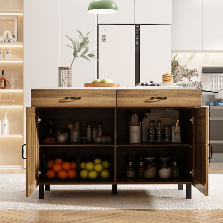 Burly Wood and White 47.2 in. Height Rectangle Wooden Storage Cabinet, Sideboard, Food Pantry with 2-Drawer and 4-Shelf