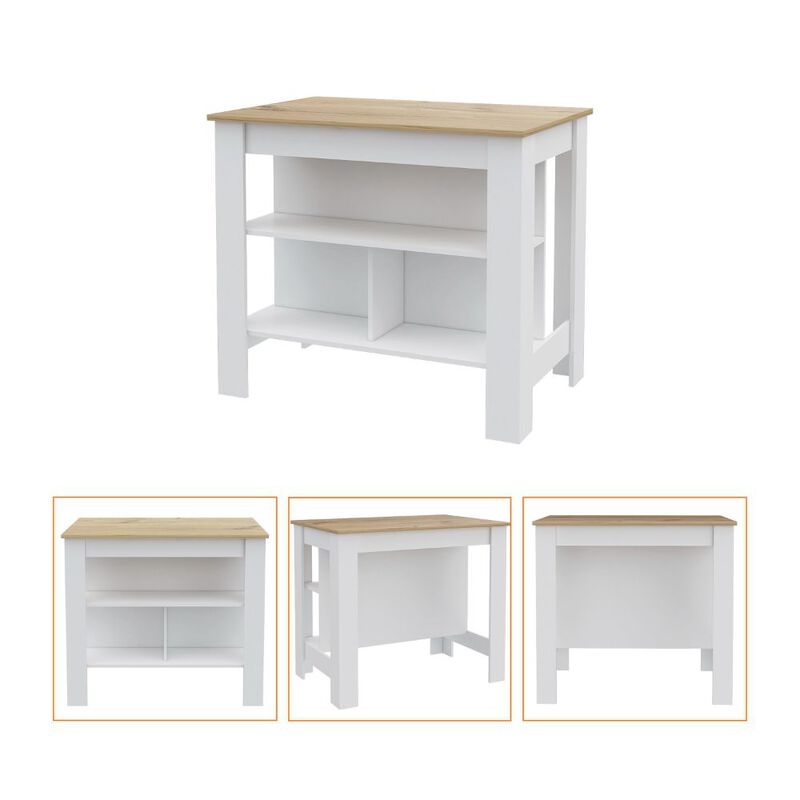 Streamdale Rockaway 3-Shelf Kitchen Island White And Light Oak