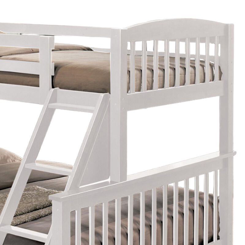 Bruke Twin/Full Size Bunk Bed with Ladder, Slatted White Solid Hardwood