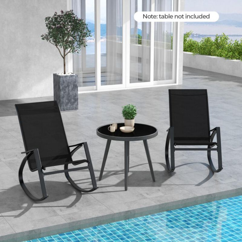 Hivvago 2 Pieces Patio Rocking Chairs Outdoor Sling Fabric Rockers with Ergonomic Backrest and Seat