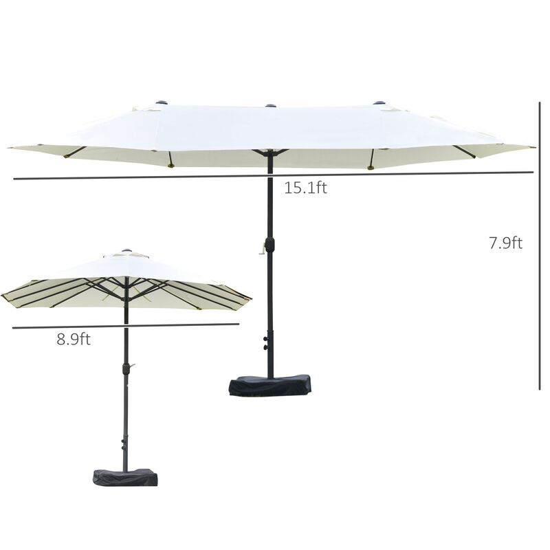 Beige Outdoor Canopy: 15ft Double-Canopy Rectangular Patio Umbrella