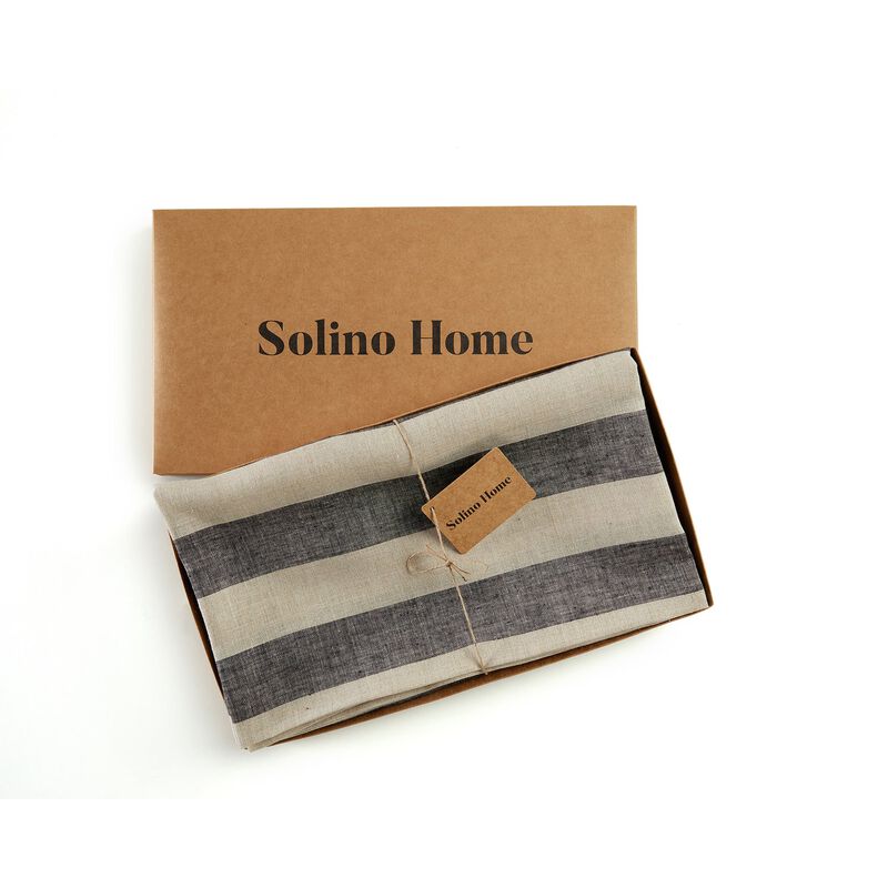 Solino Home 100% Pure Linen Round Tablecloth 70 Inch Diameter | Cabana Stripe