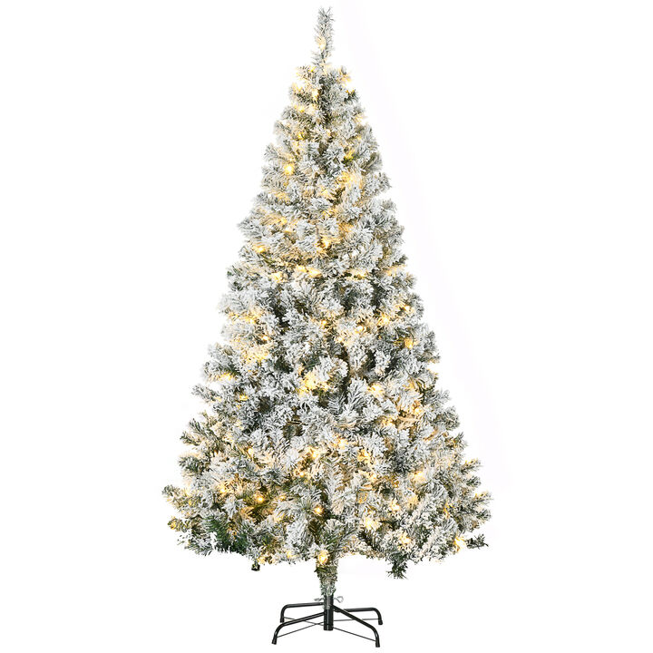 HOMCOM 6' Flocked Artificial Christmas Tree with Warm White LED Lights