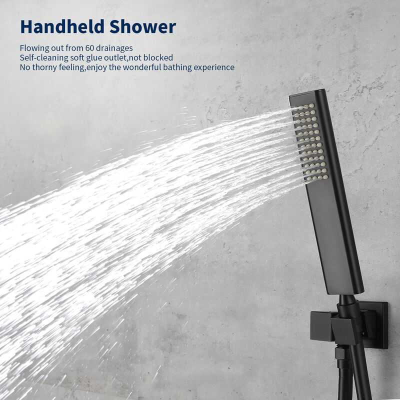 Waterfall Shower Head & Handheld, Single Handle Tub Faucet with Curved Spout