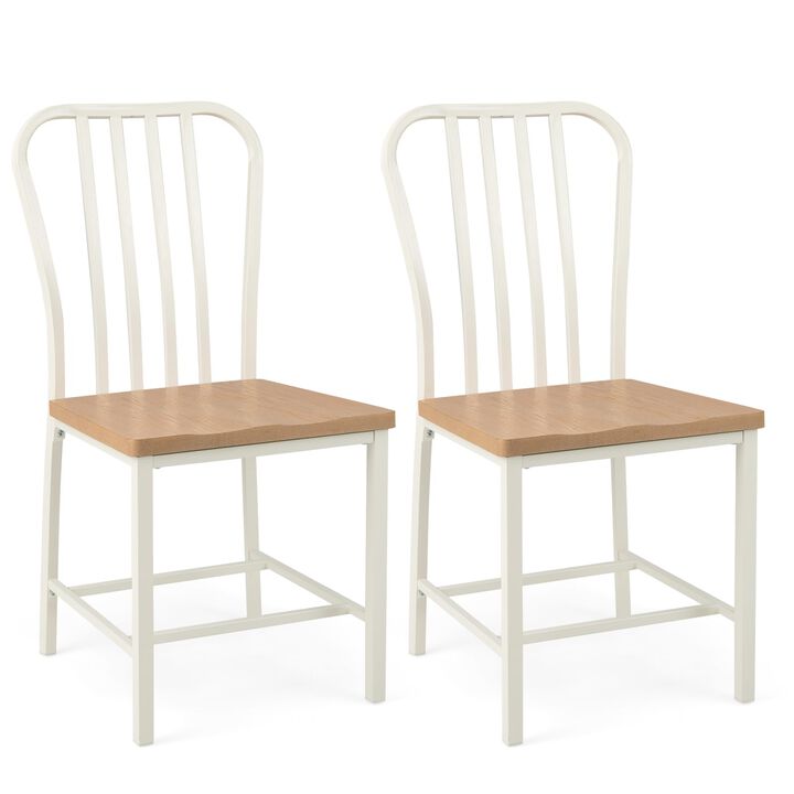 Armless Spindle Back Dining Chair Set of 2 with Ergonomic Seat-White
