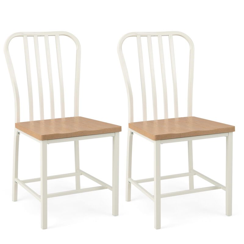 Armless Spindle Back Dining Chair Set of 2 with Ergonomic Seat-White