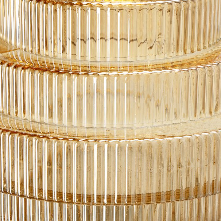 Rae 10 Inch Glass Vase, Geometric Round, Amber Yellow and Clear Finish-Benzara