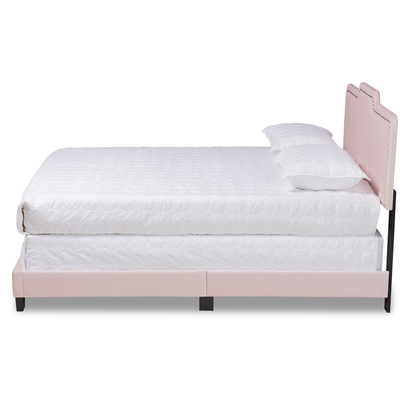 Baxton Studio Benjen Glam Light Pink Velvet Fabric Upholstered Queen Size Panel Bed