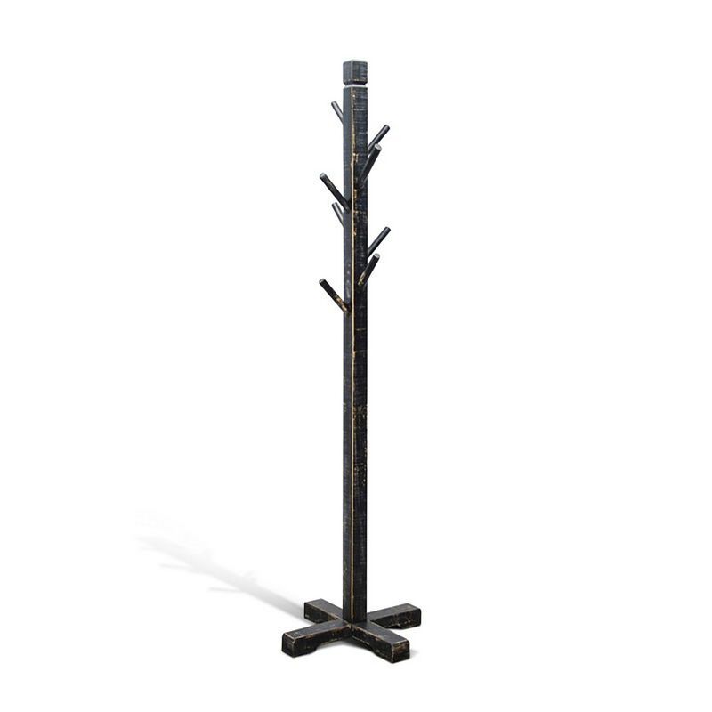 Rena Coat, Hat Rack Stand, 8 Wood Stems, 72 Inch Rustic Black Mahogany - Benzara
