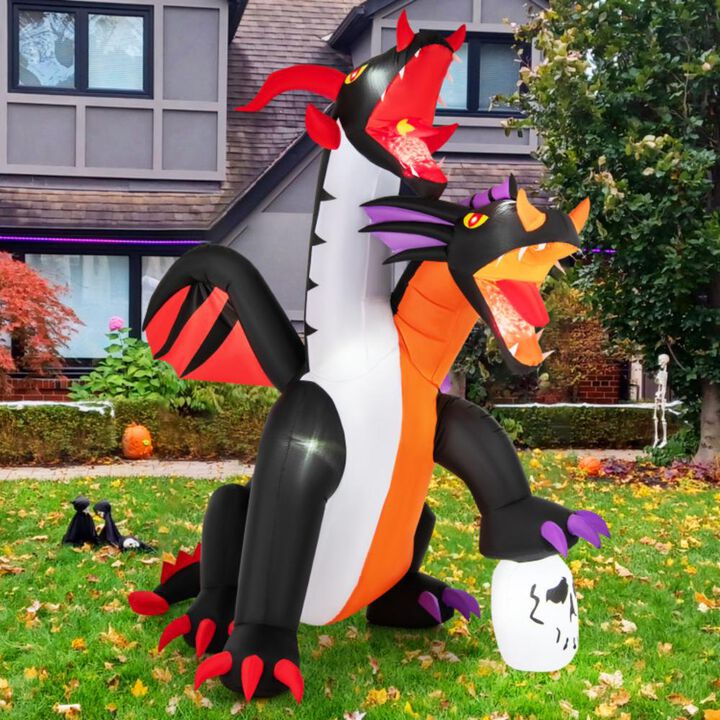 Hivvago 8 Feet Inflatable Twin-Headed Dragon Decoration with Lights