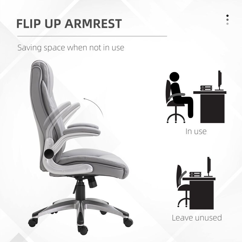 Gray Office Comfort: High-Back Faux Leather Rocker Chair