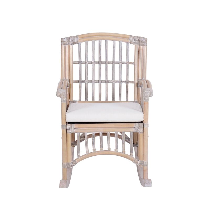 Swayze Bohemian Farmhouse Woven Rattan/Wood Rocking Chair