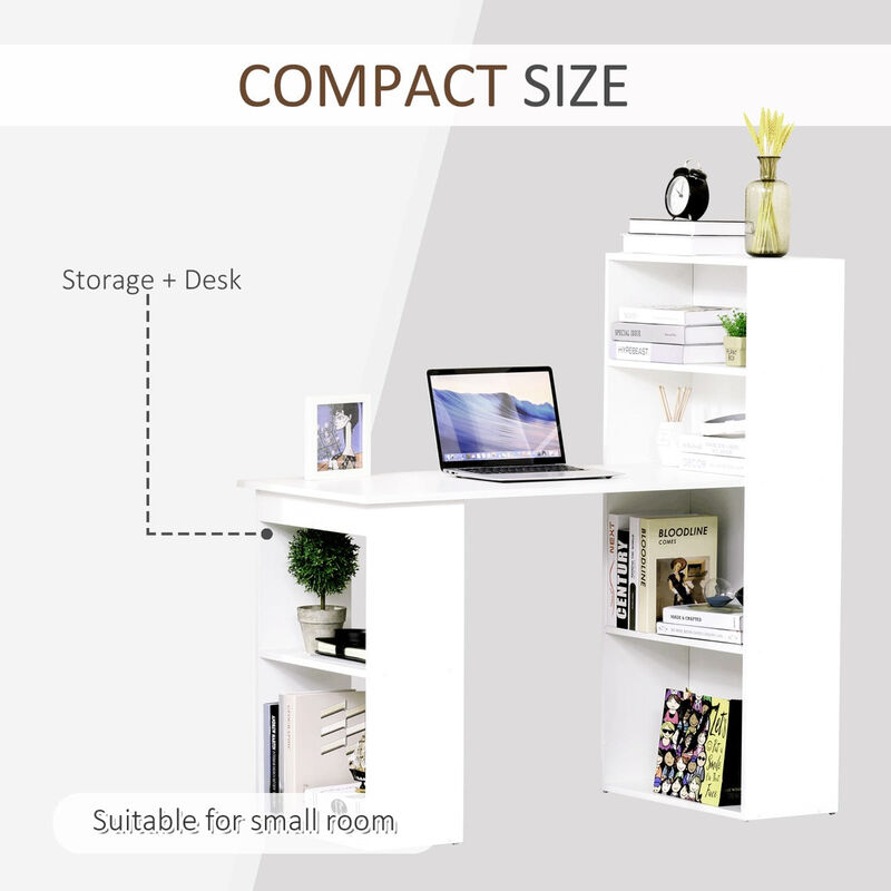 White Multitasking Desk: Modern Computer Workstation with 6-Tier Shelves