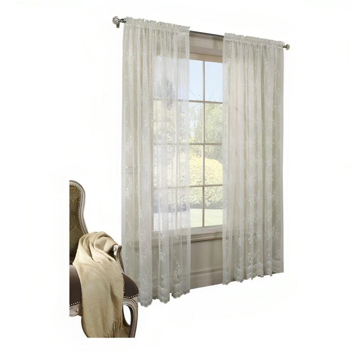 Commonwealth Habitat Mona Lisa Jacquard Lace Tailored Sheer Panel - 56x54" - White