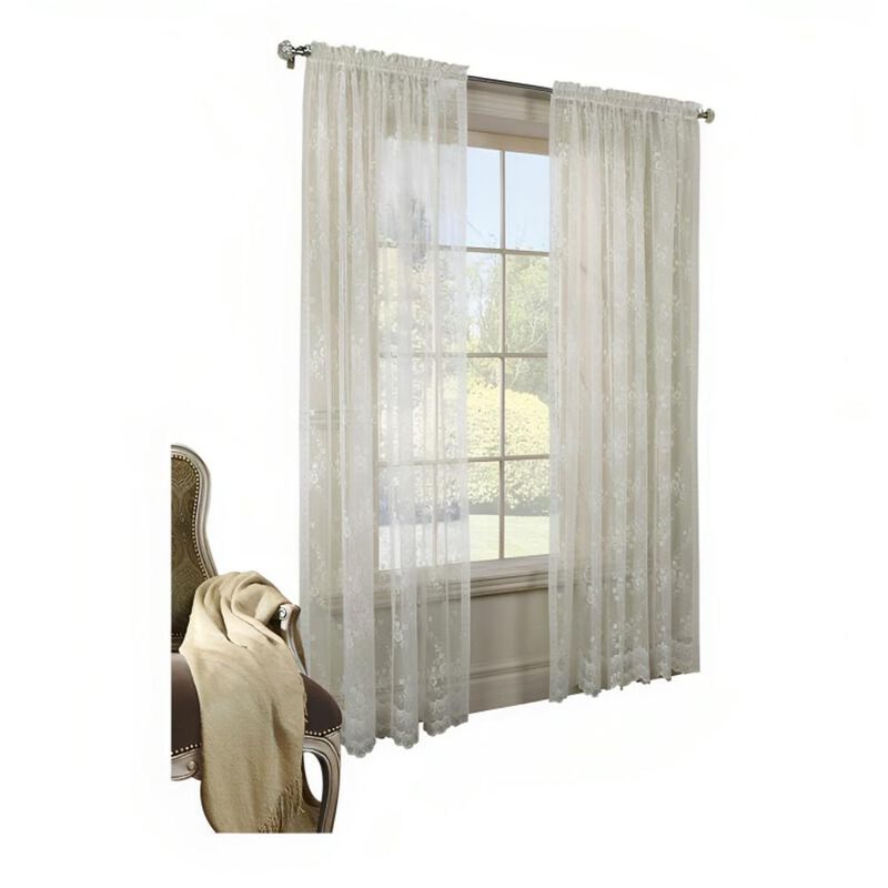 Commonwealth Habitat Mona Lisa Jacquard Lace Tailored Sheer Panel - 56x54" - White