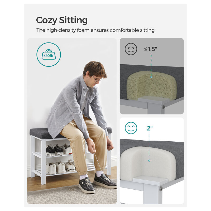 3-Tier Shoe Bench with Foam Padded Seat - Entryway Storage Organizer