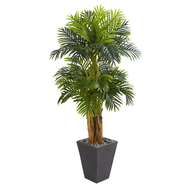 Hivvago 5.5 Feet Triple Areca Palm Artificial Tree in Slate Finish Planter