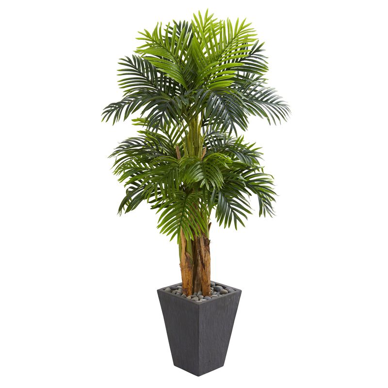 Hivvago 5.5 Feet Triple Areca Palm Artificial Tree in Slate Finish Planter