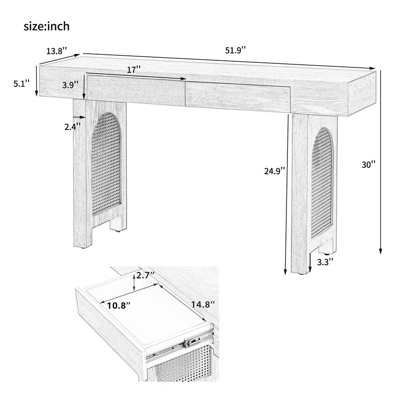 Merax Narrow Console Table with Rattan Accent