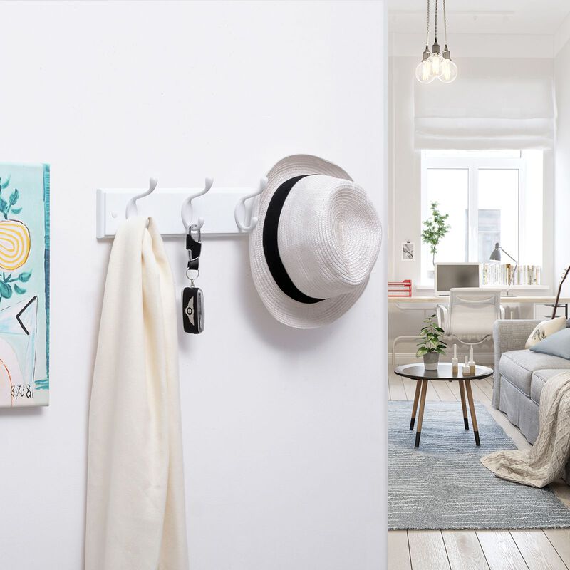 Wall-Mount Coat Rack, Oval Hook Rail, 4 Metal Hooks For Living Room