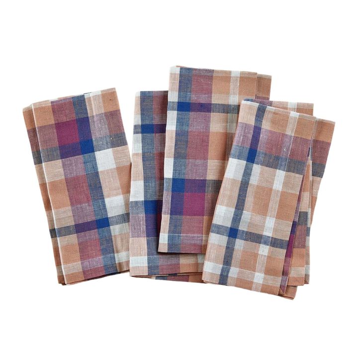 Solino Home 100% Pure Linen Dinner Napkins 20 x 20 Inch Set of 4 | Fall Flavors Madras