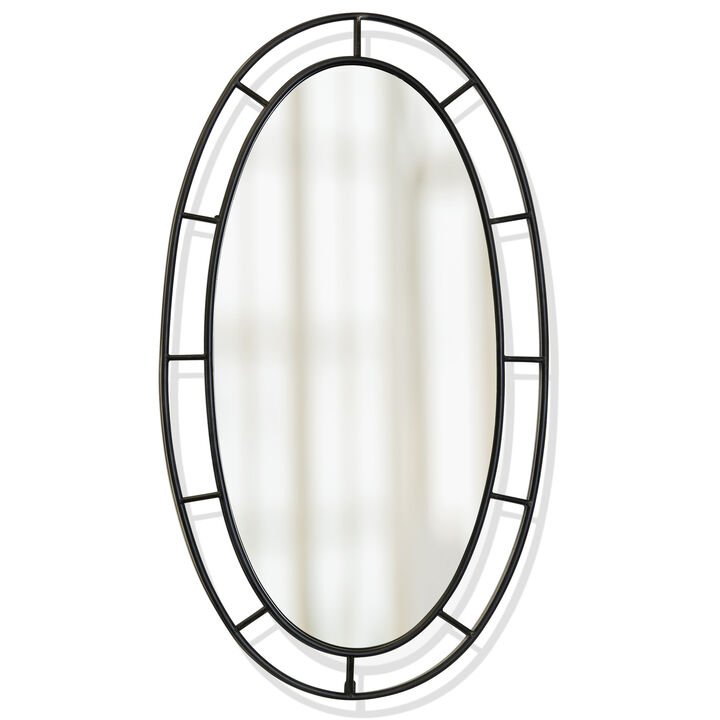 Distressed Black Oval Mirror