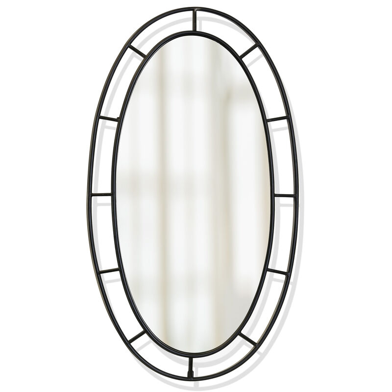 Distressed Black Oval Mirror