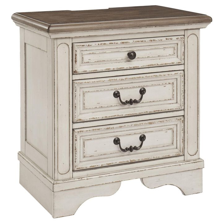 Transitional Wooden Three Drawer Nightstand with Open Platform Top, White-Benzara