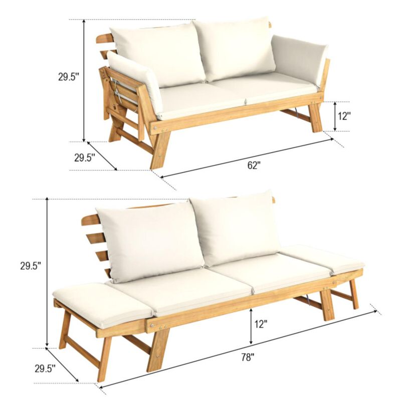 Hivvago Adjustable  Patio Convertible Sofa with Thick Cushion-White