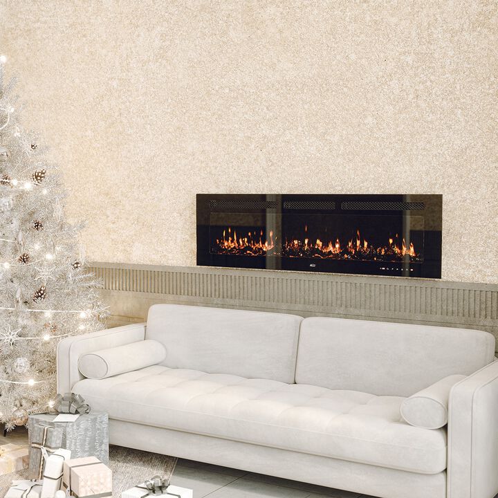 Clihome 60in 750/1500W Wall Mount/Recessed Electric Fireplace Fire Places Electric Fireplace Inserts with Timer, Remote Control, Adjustable Flame Color