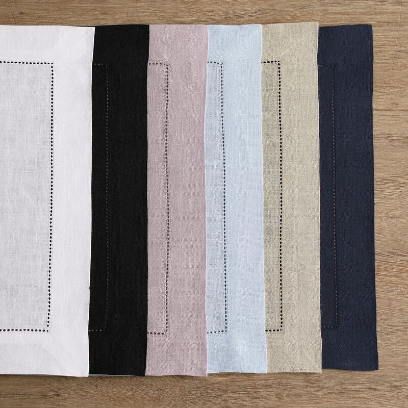 Solino Home 100% Pure Linen Placemats Set of 6 - 14 x 19 Inch | Classic Hemstitch