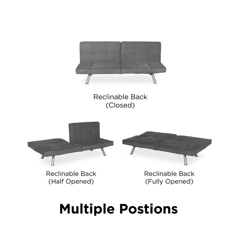 Archer Convertible Futon with Adjustable Armrests, Charcoal