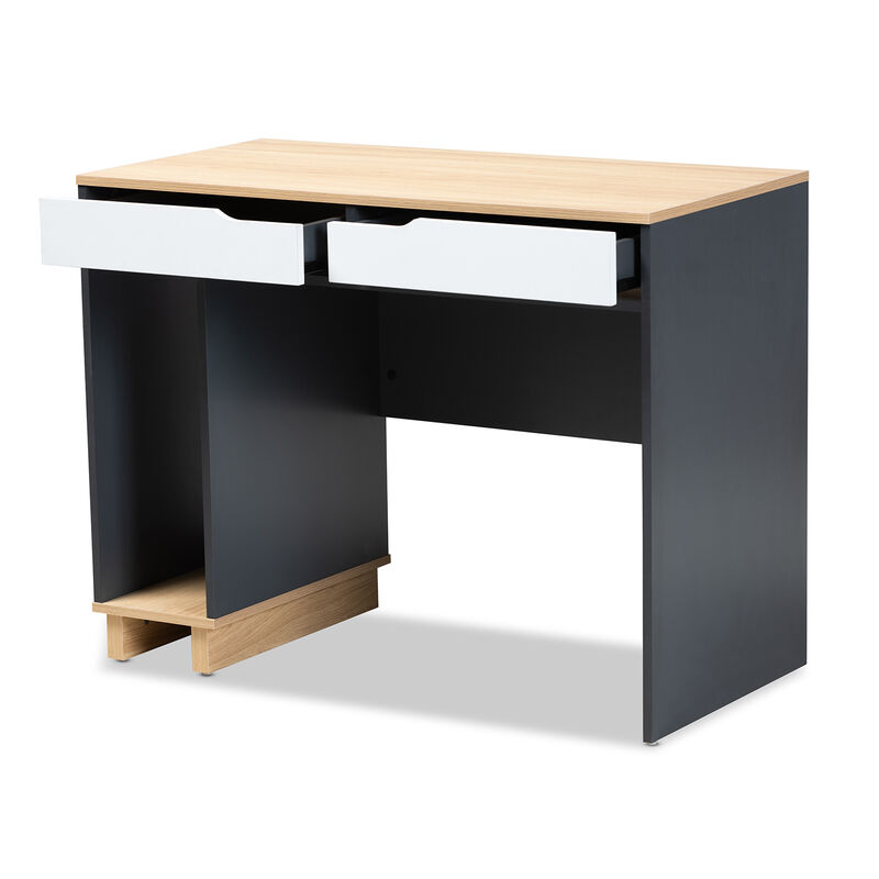 Baxton Studio Reed Mid Century Modern 2 Drawer Wood Computer Desk