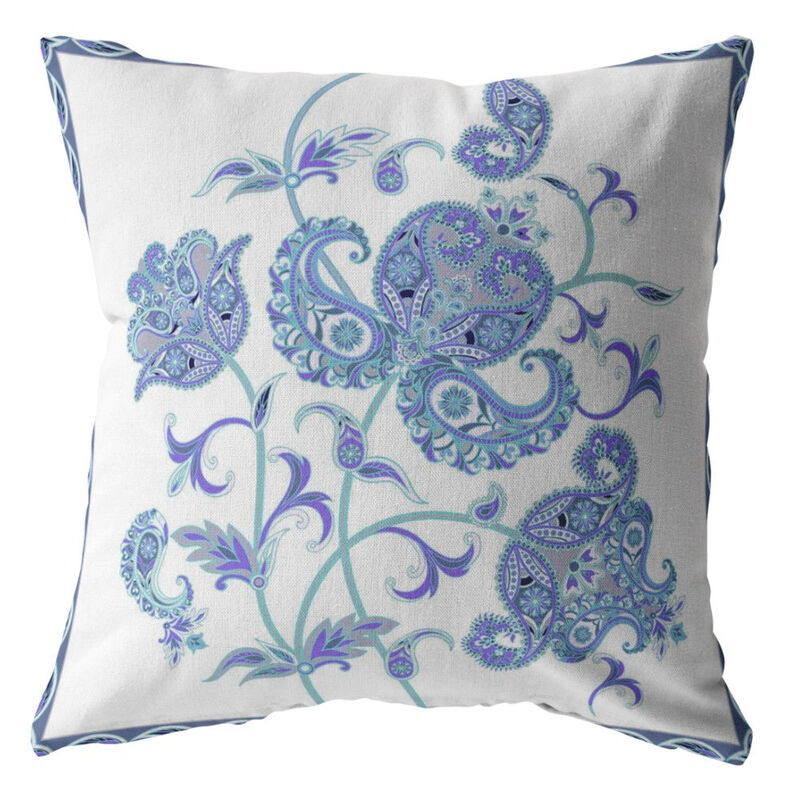 Hivvago 18"Blue White Wildflower Zippered Suede Throw Pillow