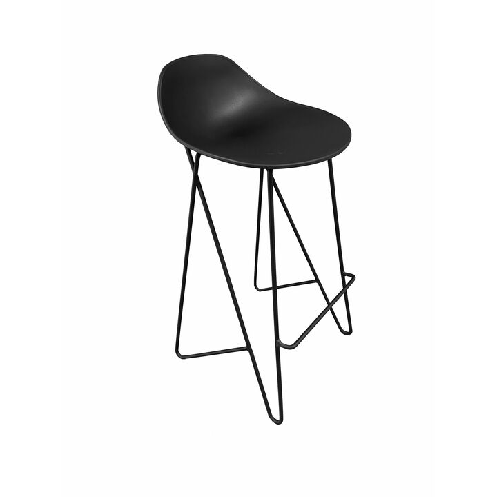 Bert 30 Inch Barstool Chair Set of 2, Low Back, Geometric Black Metal - Benzara