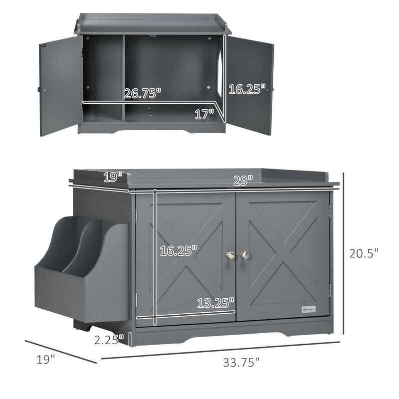 Grey Cat Furniture: Hidden Litter Box Enclosure with Adjustable Divider