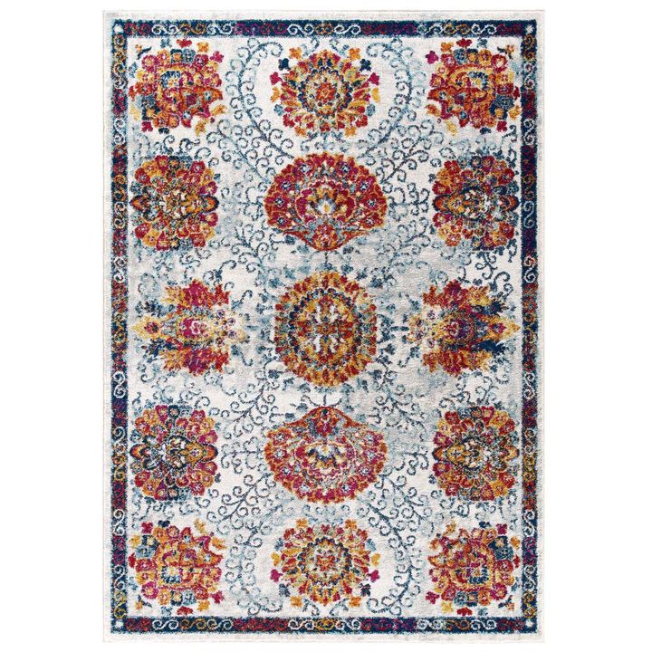Entourage Kensie Distressed Vintage Floral Moroccan Trellis 5x8 Area Rug - Ivory, Blue, Red, Orange, Yellow