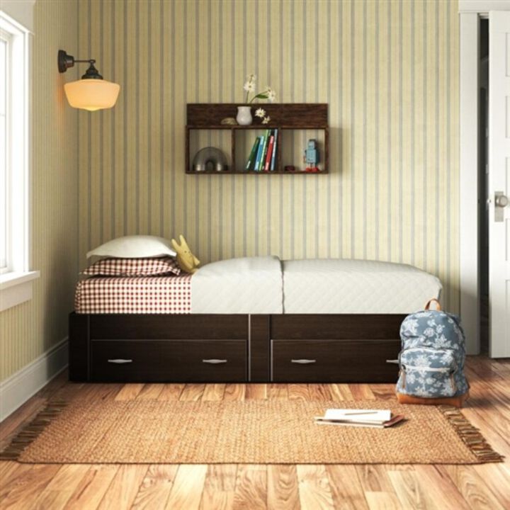 Hivvago Twin Storage Platform Bed with 2 Drawers Cinnamon Cherry