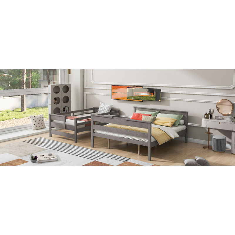 Wood Twin XL Over Queen Bunk Bed With Ladder